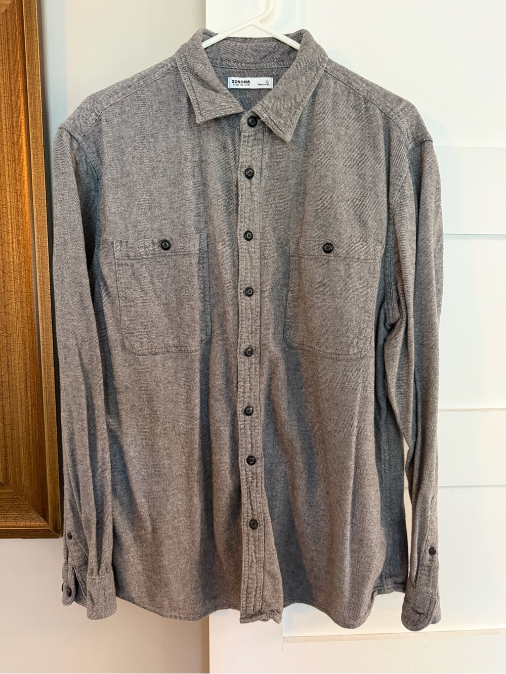 Sonoma Men's Heather Gray Long-Sleeve Button-Down Shirt